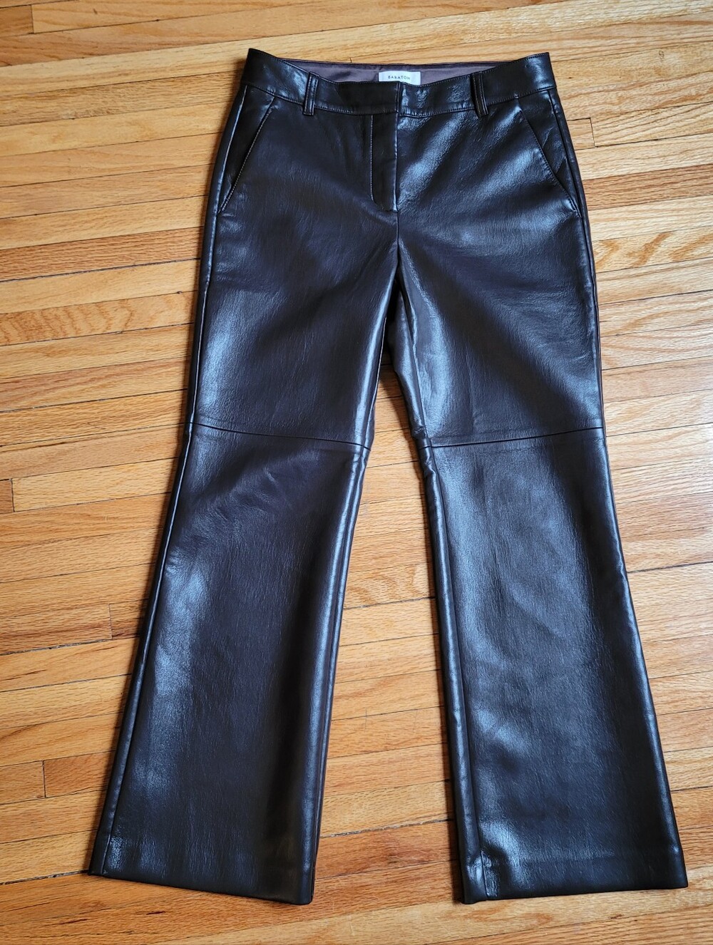 Babaton Aritzia Vegan Leather Cropped Flare Pants Brown Size 4